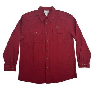 Ducks Unlimited Shirt Men's L Burgundy Long Sleeve Button Up Chamois Flannel